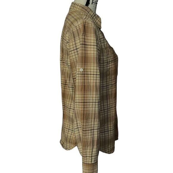 Lauren Ralph Lauren tan & brown plaid button down medium - Picture 2 of 6
